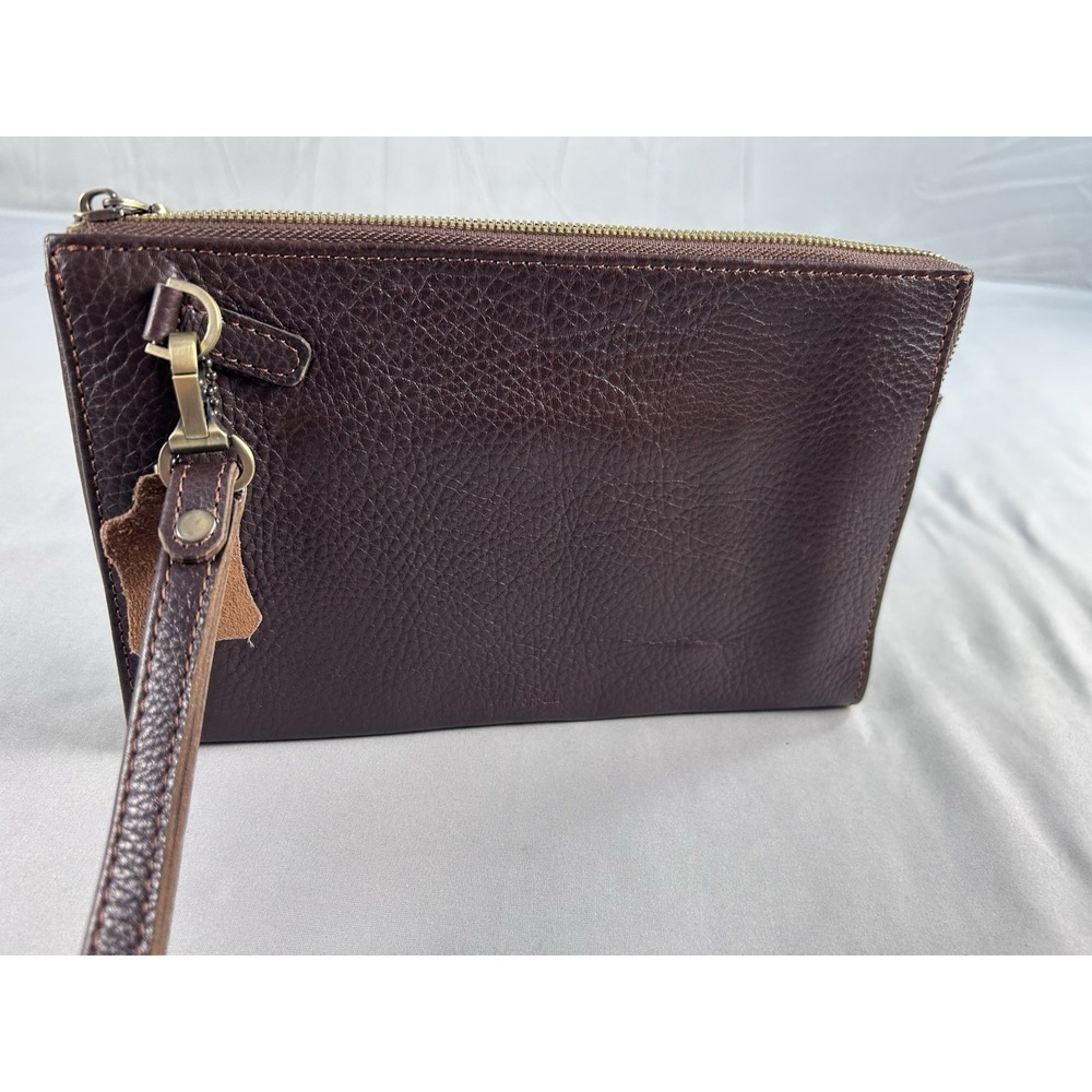 Tignanello Brown Leather Wristlet Clutch Wallet Organizer Zip Around Pebbled - Picture 3 of 9
